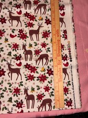 2 YDS COTTON FABRIC JOANN CHRISTMAS REINDEER, POINSETTIAS, BELLS UNWASHED