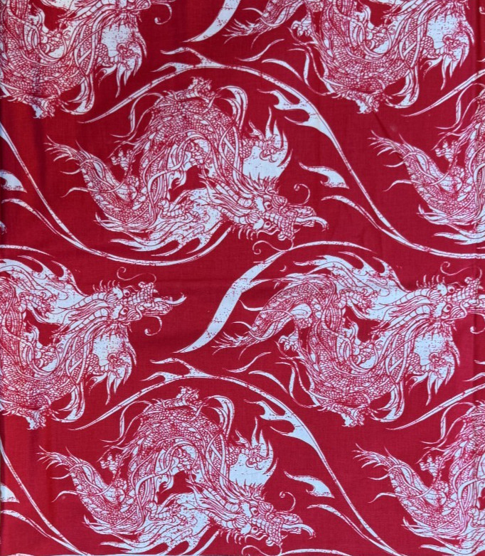 Riley Blake Designs Year of The Ninja Red Chinese Dragon Fabric 1 3/4 YD x 42
