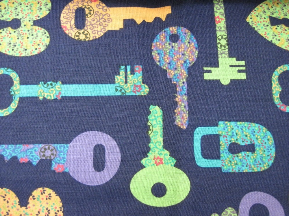 43″ X 39″ SPRINGS CREATIVE COTTON FABRIC KEYS LOCKS NAVY PURPLE GREEN CP42275