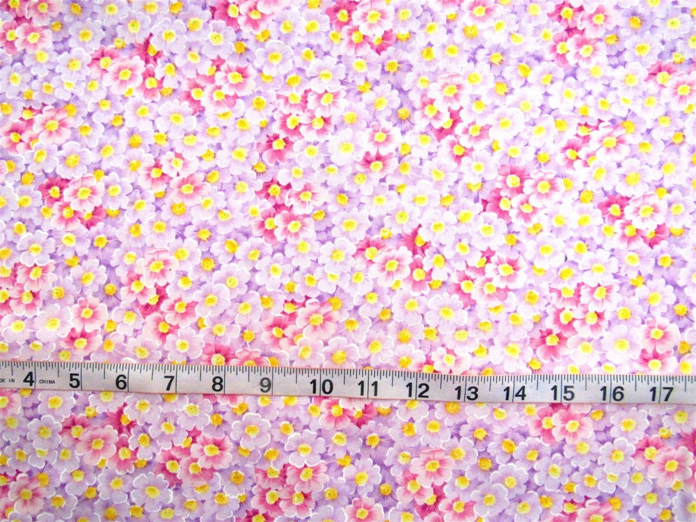 1 yd 100% Cotton Fabric Floral in Pinks, Lilac, & Yellow