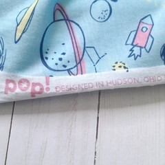 JoAnn Pop! Space Themed Cotton Knit Fabric Light Blue 60″ Wide 2 1/8 yards