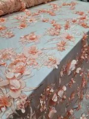 “Dusty Rose 3D Floral Beaded Lace Fabric – Sold by the Yard, Ideal for Prom and