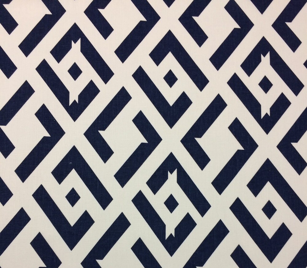 KRAVET CHINA CLUB INDIGO BLUE MODERN GEOMETRIC 100% LINEN FABRIC BY YARD 54″W