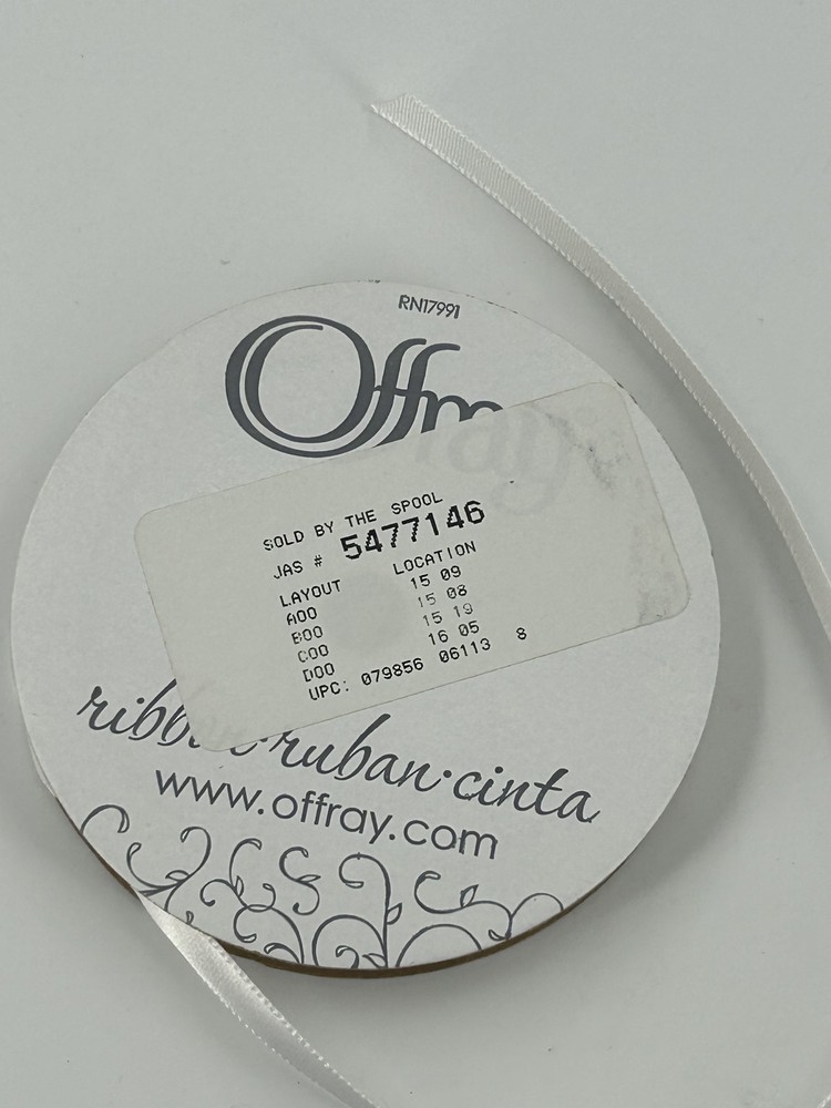 Offray White Satin Ribbon 3/8″ x 18 ft (9mm x 5.4m) 100% Polyester Spool