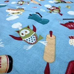 Retro Owls Chef Hats Cooking Kitchen Theme Blue Cotton Fabric BTHY #61
