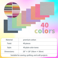 40 Pcs Solid Color Cotton Fabric Quilting Patchwork Precut Fabric Bundles 20 X 2