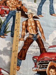 Alexander Henry Wranglers Shirtless Cowboy Fabric Sexy Country Truck Yd Blue
