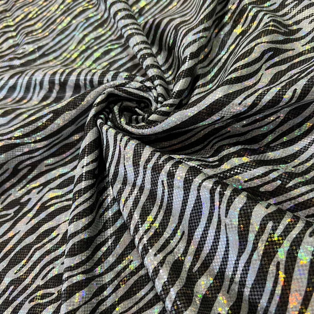 Animal Print Zebra Metallic Spandex stretch Fabric 60″ wide by Yard for Swimwear
