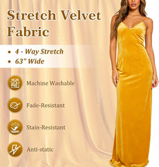 Stretch Velvet Fabric by the Yard, Soft Luxury 240GSM – 63″ Wide, 95% Polyester