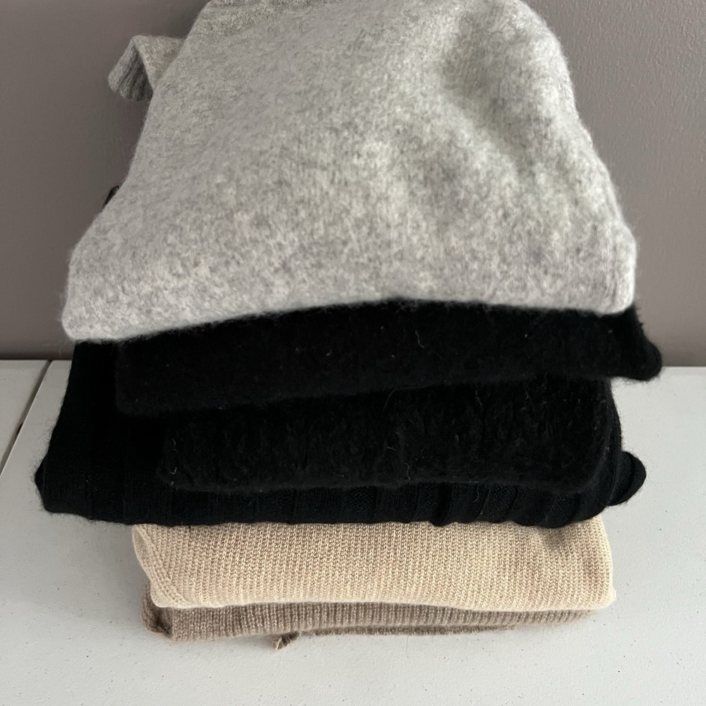 Lot of 6 100% Cashmere Fabric Cutter Craft Upcycle Black Beige DIY Flaws 3.5 oz.