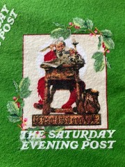 SATURDAY EVENING POST FLANNEL FABRIC~Green Santa Christmas~NORMAN ROCKWELL~5 yds