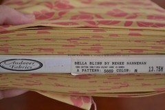 By 1/2 Yd, Deep Pink Floral on Yellow & Gold Striped, Andover/Nanneman B114