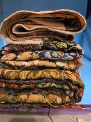 Upholstery Fabric Lot Large Scrap Pieces Floral Design Beautiful Woven