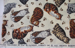 CATS Brown Black White and Paw Prints OOP Timeless Treasures Cotton Fabric BTHY