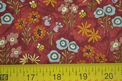 By 1/2 Yd, Colorful Floral on Marbled Red Quilt Cotton, Jo-Ann/Erlanger, C2260