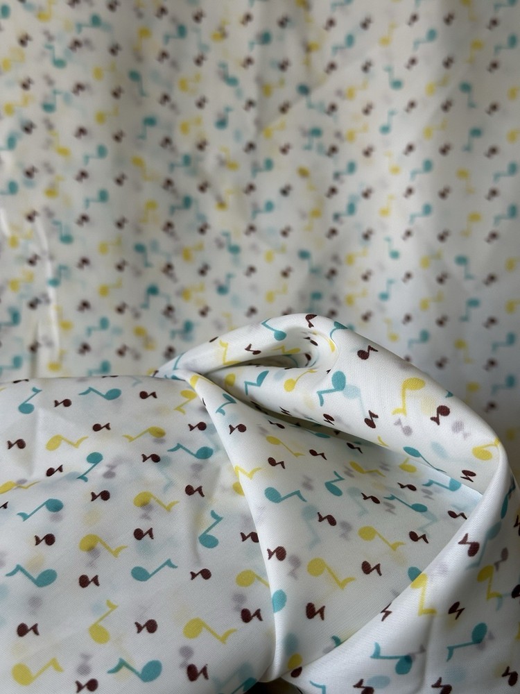 1940s Vintage Yardage Music Note Novelty Print 2+ yds NWT White Blue Yellow