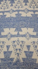 Blue Ivory Geometric Tweed Fabric by the Yard Aztec Tribal Style Fabric 150cm