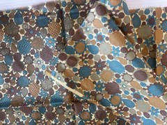 1.33Y Klopman Mills Fabric Turquoise Brown Orange Flower Shiny Slick Poly/Rayon?
