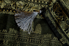 Thai Silk Blend Black Gold Fabric Tablecloth Fabric 37″x70″ Angkor Wat