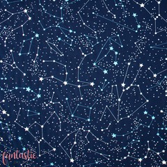 Navy Constellation 100% Cotton Fabric Starry Night Sky Space Stars Galaxy Fabric