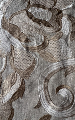 Mulberry Hampton Embroidery Taupe Designer Fabric Remnant 24″x24″