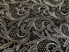 Black/Silver Metallic Guipure Lace Fabric 2 yds 50″ Embroidered Venetian Lace
