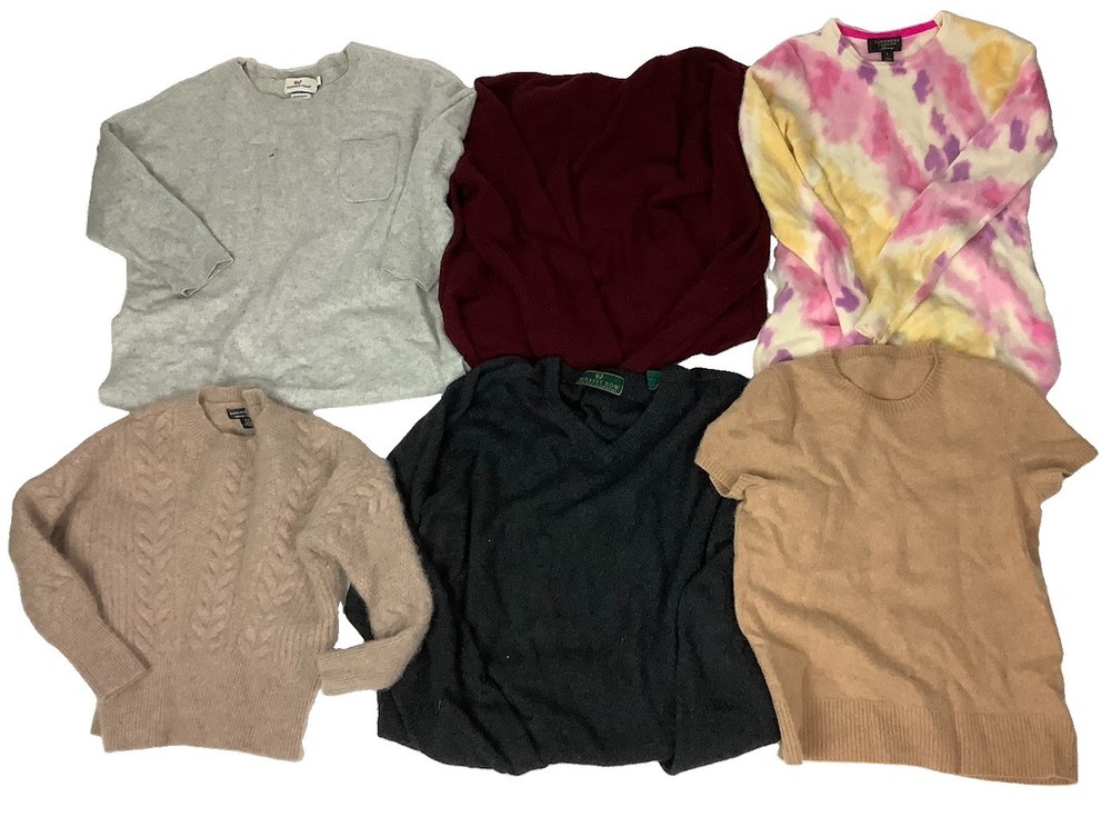 LOT OF 6 100% Cashmere Sweaters Bundle Flawed Crafter Cutters Fabric 2.12 Lbs CT