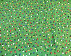 VTG Ditzy CALICO Blue Red Yellow & White Florals on Green Cottagecore 22″x16″