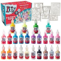 Fabric Paint Set with Glitter Metallic Neon and Glow-in-the-Dark Colors