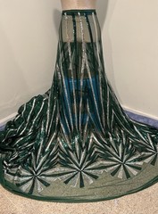 GREEN SILVER Embroidered SEQUINS Lace fabric 50” Width Sold By The Yard