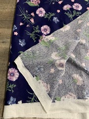 3 Yards Navy Blue Floral Cotton Fabric 20” X 110” Polyester Blend ? Pink Flowers