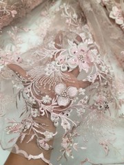 Fabric Sold By The Yard Blush Beaded Lace Floral Flowers Embroidery Scalloped