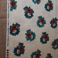 “Lady Of Guadalupe” Fabric 1 Yd Decorative Blue Crosses White Background