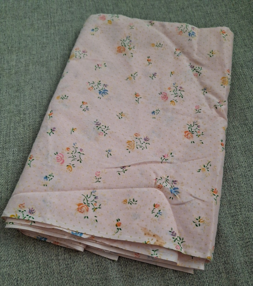 VTG Unused Pink Floral Rose Print Dotted Swiss Fabric 1.5 Yard X 44″ Estate Find