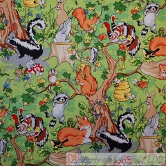 BonEful Fabric FQ Cotton Quilt Green Grass Tree Wood Animal Skunk Turkey Fox Bee