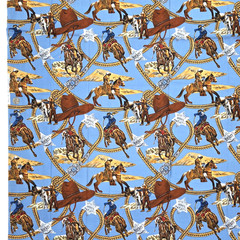 West Cowboys Indians Horses Brown Blue Shamash & Sons 5540 Cotton Fabric 1.2+ YD