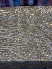 Gold Sequin Vine Mesh Fabric | All-Over Sequin Embroidered Net For Dress