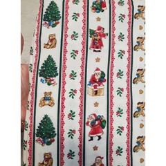 Vintage Christmas Stripe Tree Bear Santa Cottage Retro Cotton Fabric 2 yards