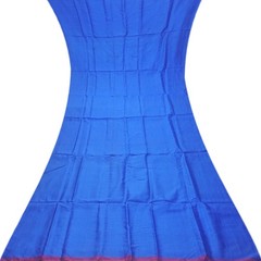 Vintage Blue 100% Pure Silk Handloom Sari Remnant 5YD Craft Fabric Silk Scrap