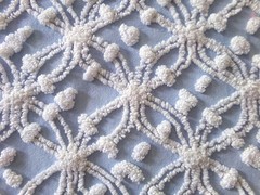 Coastal Vtg Chenille Bedspread Fabric Blue White Wedding Ring Pop Design 24×18″