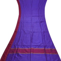 Vintage Blue 100% Pure Silk Handloom Sari Remnant 6YD Craft Fabric Silk Scrap