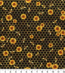 Honeycomb Florals Black Cotton Fabric