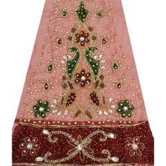 Sanskriti Vintage Design Fabric Hand Beaded Indian Dark Red Patch Work Decor