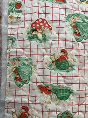 Vintage 1970s Spring Mills Quilted Fabric Elves Snails Mushrooms 45” x 54” 1.5yd