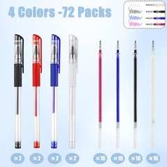 8 Pcs Heat Erasable Pens for 1 Count (Pack of 72), Black, Blue, White, Red