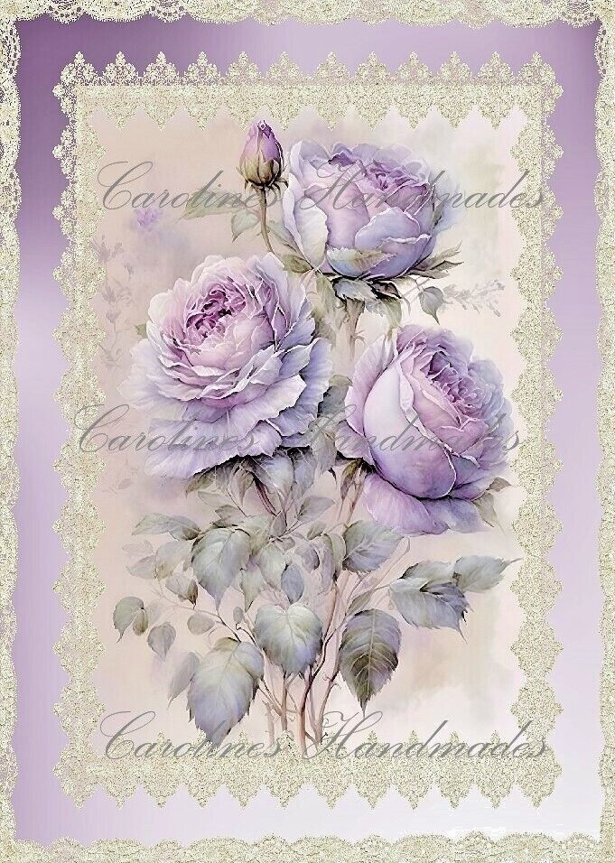 Shabby Chic Lavender Vintage Roses Designer Cotton Fabric Quilt Block Multi-size