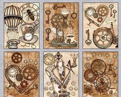 Unknown Voyage Steampunk Quilt Panel by Tana Mueller 12 Block 44″x17″