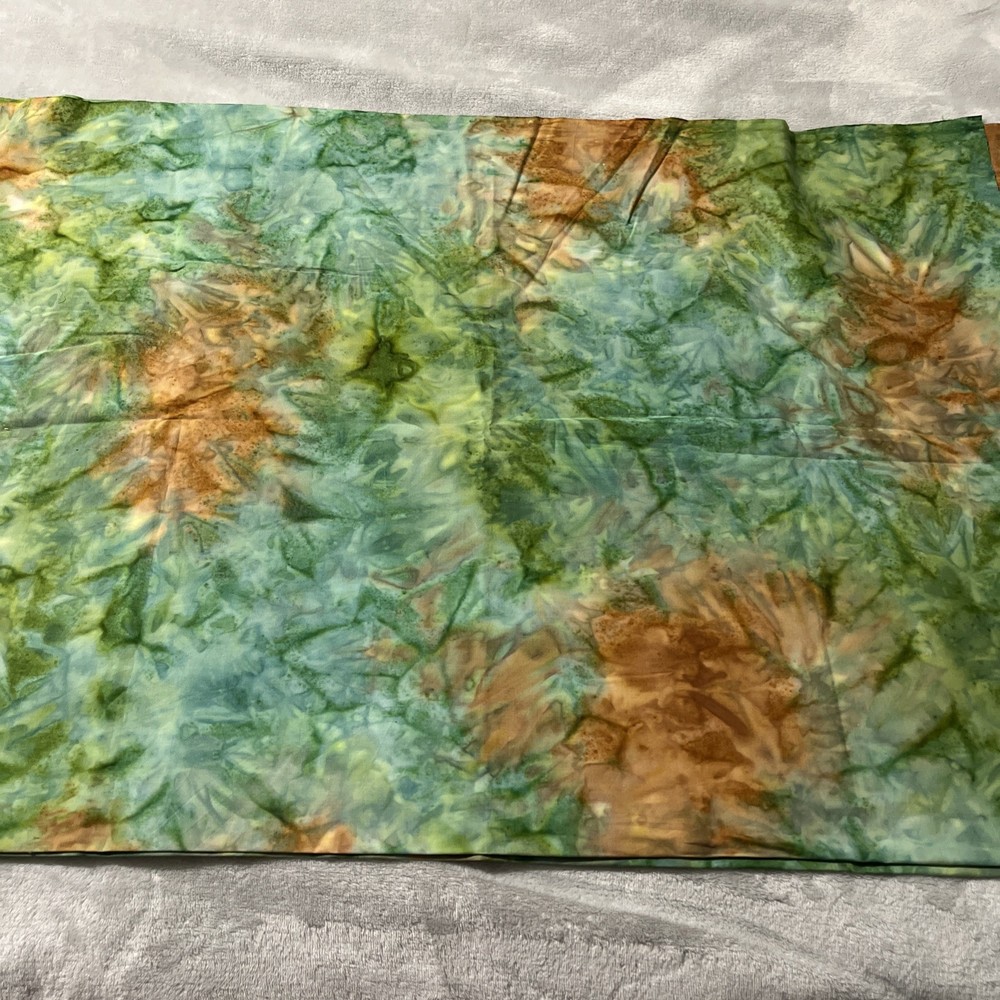 Batik Fabric 1 3/4 Yard Green Orange Teal Quilting Quality Fabric 65” x 44”