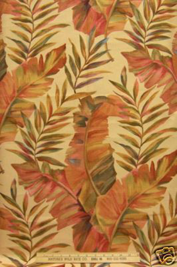 Fabric Multi Colored Leaves Green Rust Mauve Peach Blue on Beige Cream 54″ X 42″