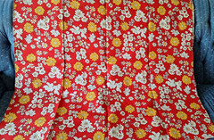 Vintage Crantex Fabrics Bold Floral Textured Red White Yellow Floral 2.5yd x 45″
